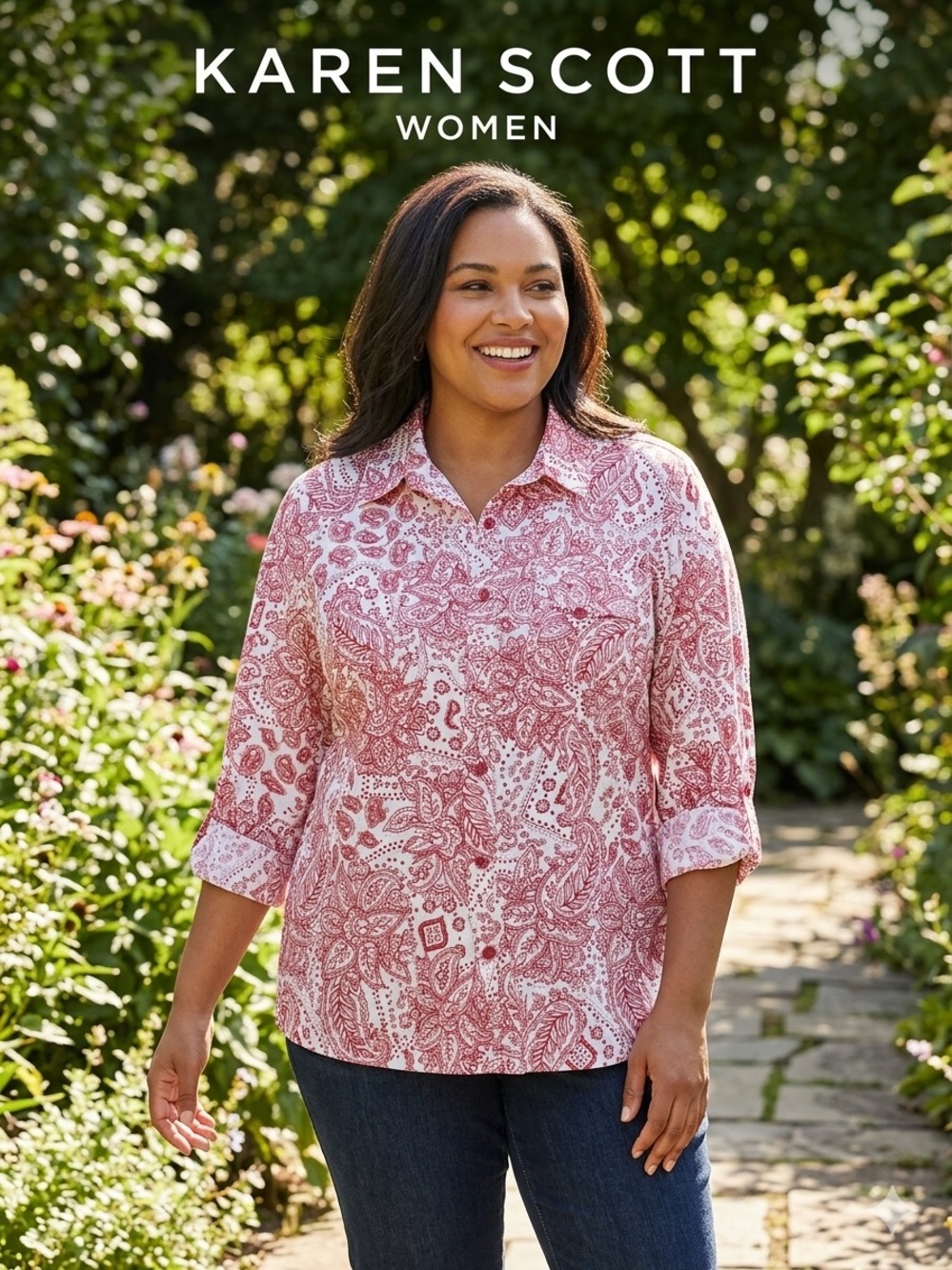 Karen Scott Red Paisley Button-Down Shirt